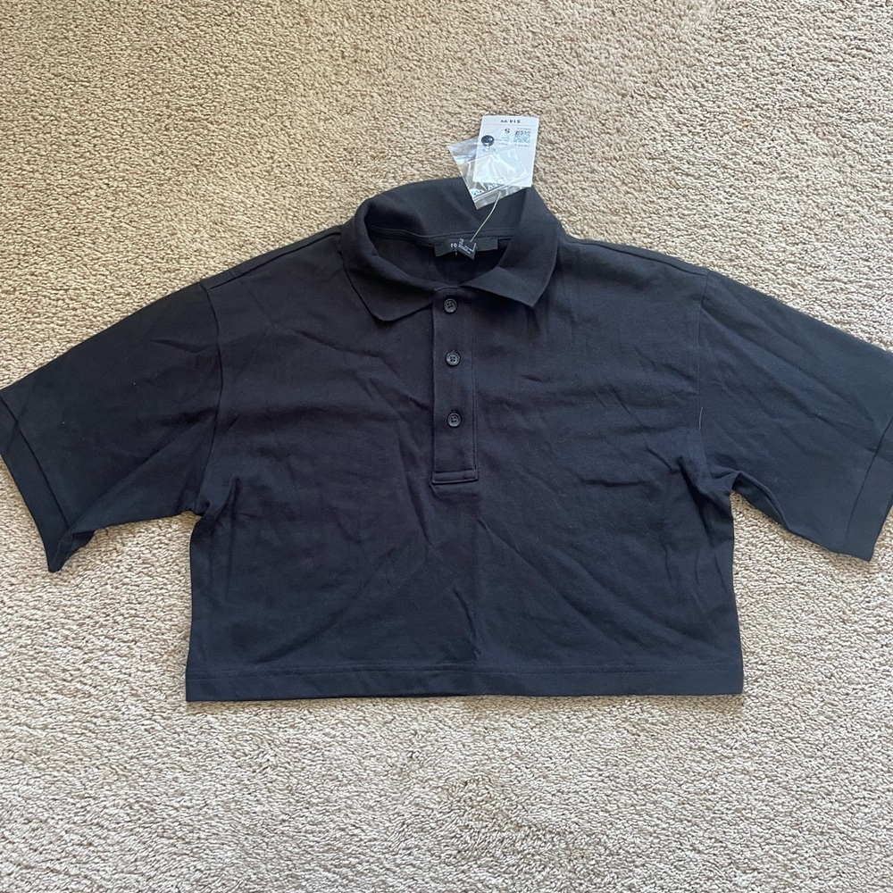 NWT Forever 21 Black Crop Polo Style Top Small